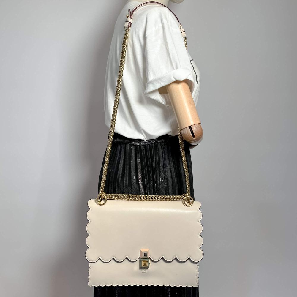 Beige Leather Fendi Shoulder Bag