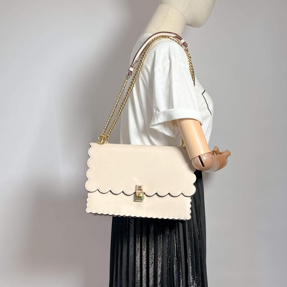 Beige Leather Fendi Shoulder Bag
