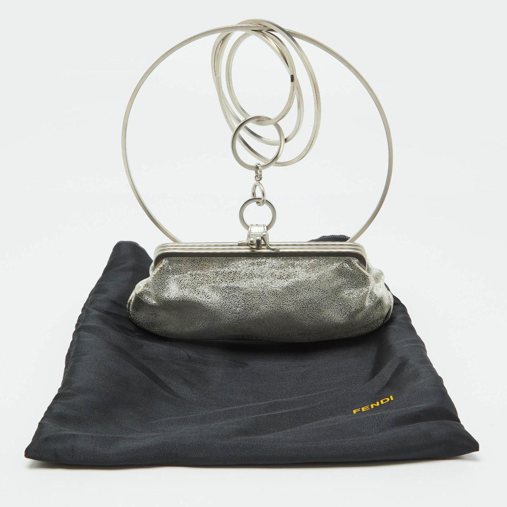 Silver Suede Fendi Clutch