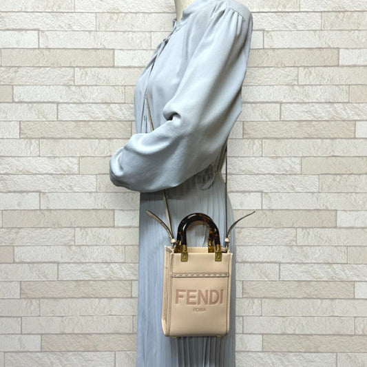 Beige Leather Fendi Shoulder Bag