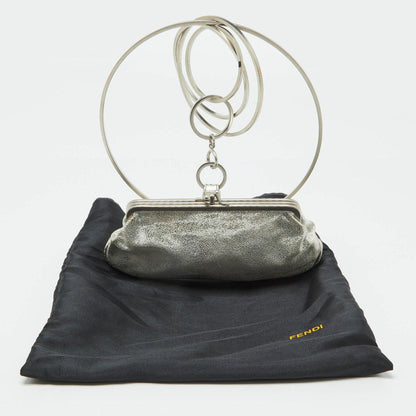 Silver Suede Fendi Clutch
